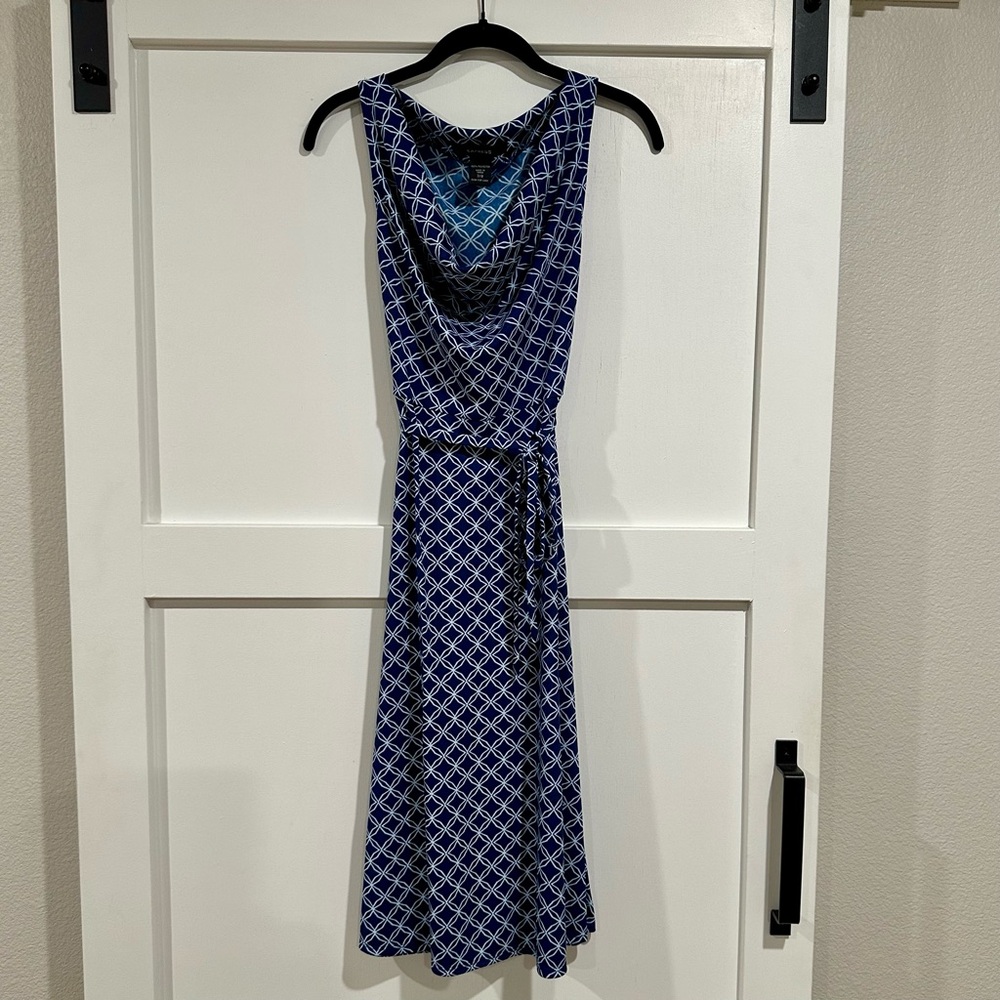 Express Blue Geometric Patterned Women's Midi Dress Size 7/8